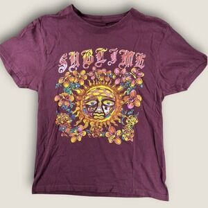 Sublime Sun Band T-Shirt Mens Medium Maroon Graphic 40oz to Freedom Hibiscus